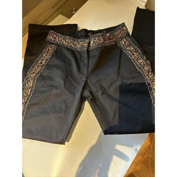 Just Cavalli Gold Label black pant jeans rhinestone gold embellished sz 40 Italy - Picture 15 of 16